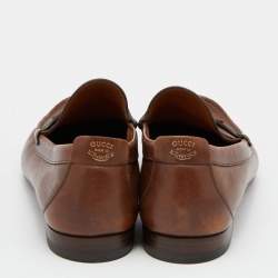 Gucci Brown Leather Slip On Loafers Size 41.5
