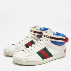 Gucci White Leather Stripe Ace High Top Sneakers Size 41.5