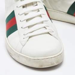 Gucci White Leather Stripe Ace High Top Sneakers Size 41.5
