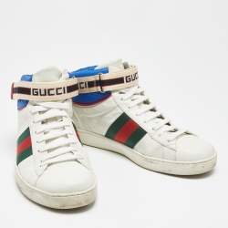 Gucci White Leather Stripe Ace High Top Sneakers Size 41.5