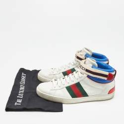 Gucci White Leather Stripe Ace High Top Sneakers Size 41.5