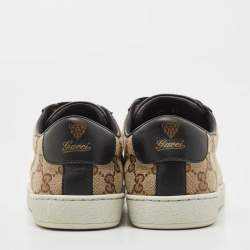 Pre Owned Gucci Beige/Black GG Supreme Canvas and Leather Low Top Sneakers Size 39