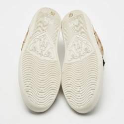 Pre Owned Gucci Beige/Black GG Supreme Canvas and Leather Low Top Sneakers Size 39