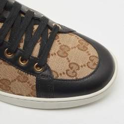 Pre Owned Gucci Beige/Black GG Supreme Canvas and Leather Low Top Sneakers Size 39
