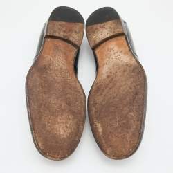 Pre Owned Gucci Black Leather Interlocking G Penny Loafers Size 41.5