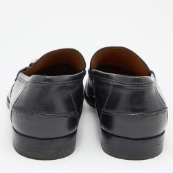 Pre Owned Gucci Black Leather Interlocking G Penny Loafers Size 41.5