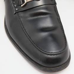 Pre Owned Gucci Black Leather Interlocking G Penny Loafers Size 41.5