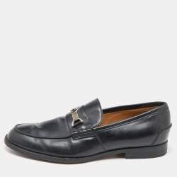 Pre Owned Gucci Black Leather Interlocking G Penny Loafers Size 41.5