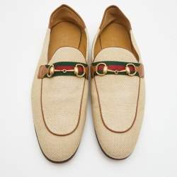 Gucci Brown Canvas and Leather Web Horsebit Loafers Size 46.5