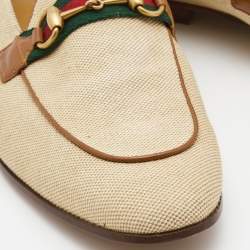 Gucci Brown Canvas and Leather Web Horsebit Loafers Size 46.5