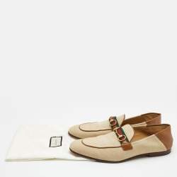 Gucci Brown Canvas and Leather Web Horsebit Loafers Size 46.5