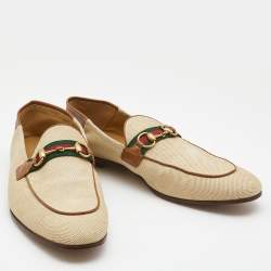 Gucci Brown Canvas and Leather Web Horsebit Loafers Size 46.5