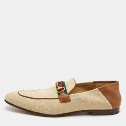 Gucci Brown Canvas and Leather Web Horsebit Loafers Size 46.5