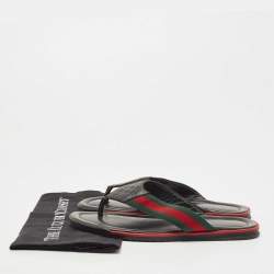 Pre Owned Gucci Black Leather Web Thong Sandals Size 41.5