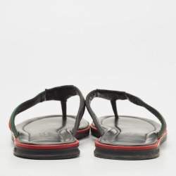 Pre Owned Gucci Black Leather Web Thong Sandals Size 41.5
