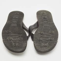 Pre Owned Gucci Black Leather Web Thong Sandals Size 41.5