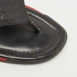 Pre Owned Gucci Black Leather Web Thong Sandals Size 41.5