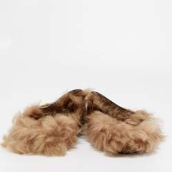 مملوكة مسبقًا Gucci Black Leather And Fur Lined GG Web Princetown Mules Size 46