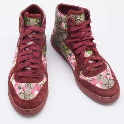 Gucci Beige/Pink Bloom GG Supreme Canvas and Suede High Top Sneakers Size 39