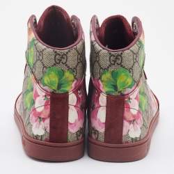 Gucci Beige/Pink Bloom GG Supreme Canvas and Suede High Top Sneakers Size 39