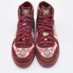 Gucci Beige/Pink Bloom GG Supreme Canvas and Suede High Top Sneakers Size 39