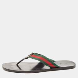 Gucci Tricolor Leather and Canvas Web Interlocking G Thong Slides Size 47