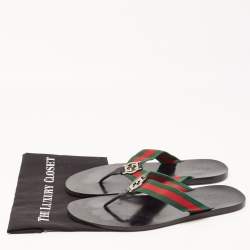 Gucci Tricolor Leather and Canvas Web Interlocking G Thong Slides Size 47