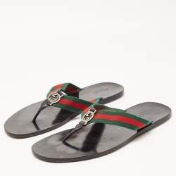 Gucci Tricolor Leather and Canvas Web Interlocking G Thong Slides Size 47