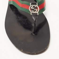 Gucci Tricolor Leather and Canvas Web Interlocking G Thong Slides Size 47