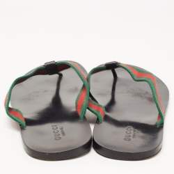 Gucci Tricolor Leather and Canvas Web Interlocking G Thong Slides Size 47