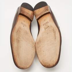 Gucci Dark Brown Leather Web Horsebit Loafers Size 46