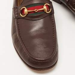 Gucci Dark Brown Leather Web Horsebit Loafers Size 46
