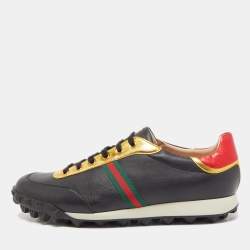 Gucci Black Leather Ace Football Low Top Sneakers Size 45.5
