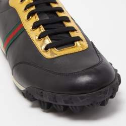 Gucci Black Leather Ace Football Low Top Sneakers Size 45.5