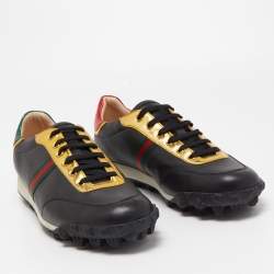 Gucci Black Leather Ace Football Low Top Sneakers Size 45.5