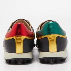 Gucci Black Leather Ace Football Low Top Sneakers Size 45.5