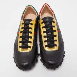 Gucci Black Leather Ace Football Low Top Sneakers Size 45.5