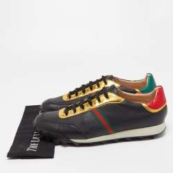 Gucci Black Leather Ace Football Low Top Sneakers Size 45.5