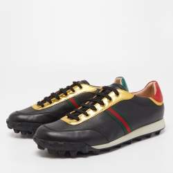 Gucci Black Leather Ace Football Low Top Sneakers Size 45.5