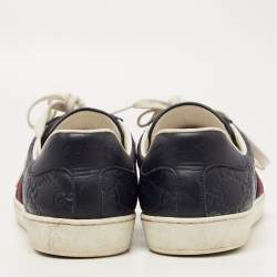 Pre Owned Gucci Navy Blue Guccissima Leather Ace Sneakers Size 41.5 