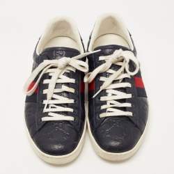 Pre Owned Gucci Navy Blue Guccissima Leather Ace Sneakers Size 41.5 