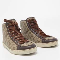 مملوكة مسبقًا Gucci Brown/Beige GG Supreme Canvas and Leather High Top Sneakers Size 44