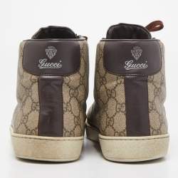 مملوكة مسبقًا Gucci Brown/Beige GG Supreme Canvas and Leather High Top Sneakers Size 44