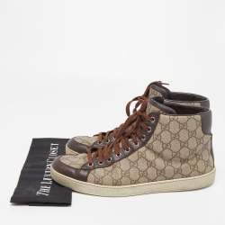مملوكة مسبقًا Gucci Brown/Beige GG Supreme Canvas and Leather High Top Sneakers Size 44