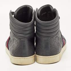 Pre Owned Gucci Grey Guccissima Leather Web High Top Sneakers Size 44.5