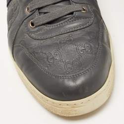 Pre Owned Gucci Grey Guccissima Leather Web High Top Sneakers Size 44.5