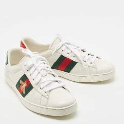Gucci White Leather Ace Web Low Top Sneakers Size 42