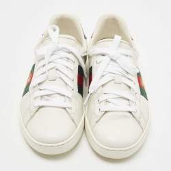 Gucci White Leather Ace Web Low Top Sneakers Size 42