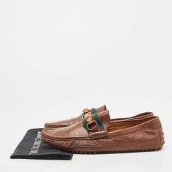 Gucci Brown Leather Bamboo Horsebit Web Detail Loafers Size 44