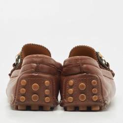 Gucci Brown Leather Bamboo Horsebit Web Detail Loafers Size 44